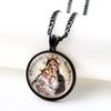 Jungfrau Maria mit dem Jesuskind Glasanhänger Halskette für Damen Herren Edelstahl Goldfarbe Katholische Mutter Maria Kette Schmuck