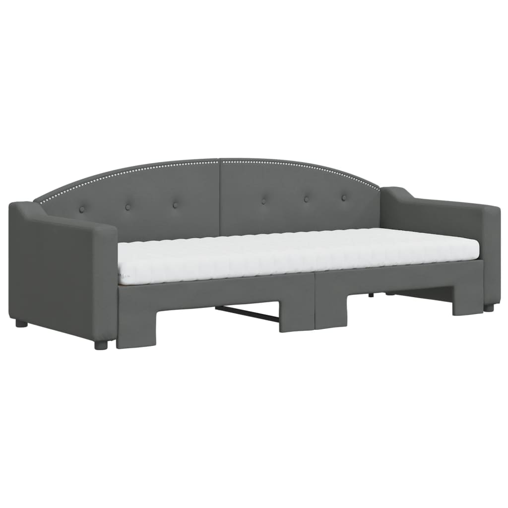 2 In 1 Pull Out Daybed with Mattresses Dark Grey 80 X 200 Cm Fabric