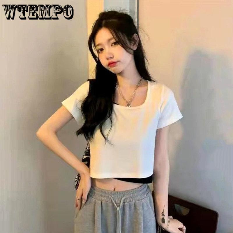 WTEMPO Women's Summer Cotton Suit Summer Short Sleeve T-Shirts + Sports Shorts Two Pieces Set Female Fashion Solid Casual Suit