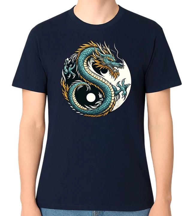 Yin Yang Dragon Graphic T-Shirt Chinese Dragon Art Unisex Tee XXXXL