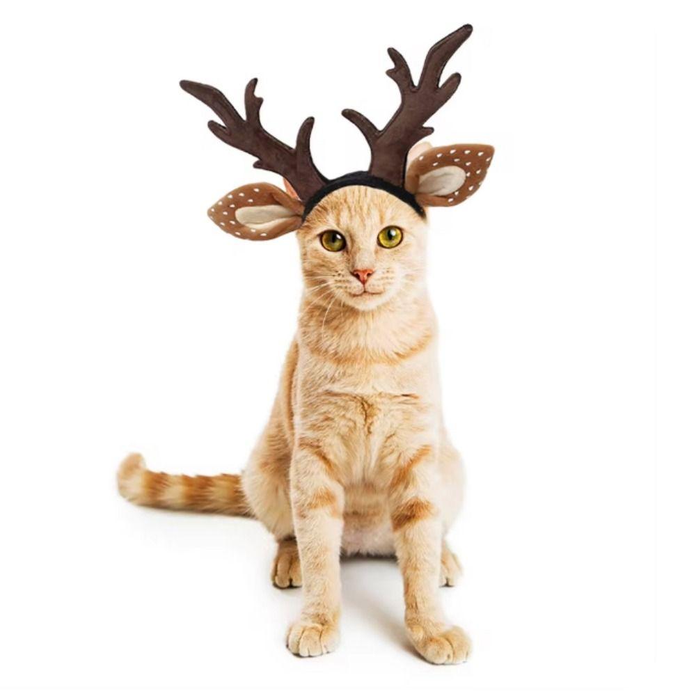 Adjustable Cat Antlers Headband Elastic Pet Reindeer Cap Pet Antlers Headwear  Cosplay Party
