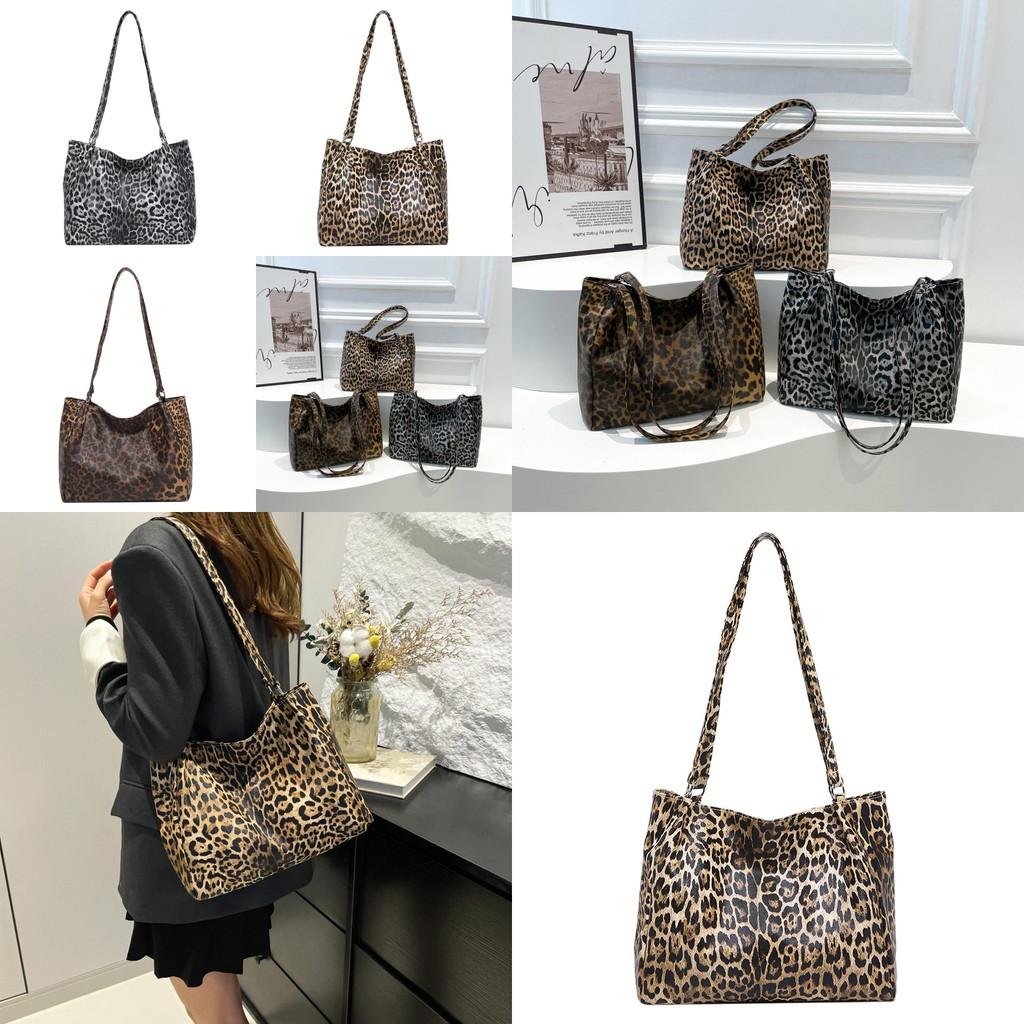 Chic Urban Simple Leopard Print Handheld Tote Bag Trendy Large Pu Shoulder Bag