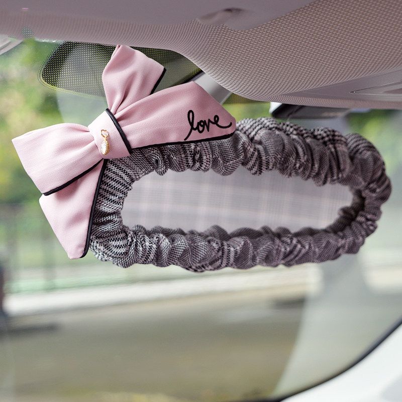 Bows Plaid Car Safety Belt Shoulder Pad Cover Handbrake Sleeve Gear Cover Rear View Mirror Cover Car Interior Decoration Suit Women