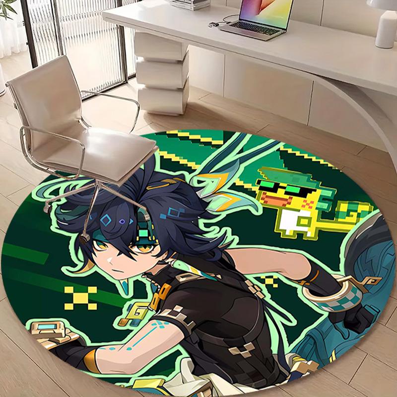 1pc Genshin Impact Kinich1 Design Printed Area Round Carpet for Bedroom Living Room Home Decor Rugs Mat Non Slip Mat Rug for Bedside
