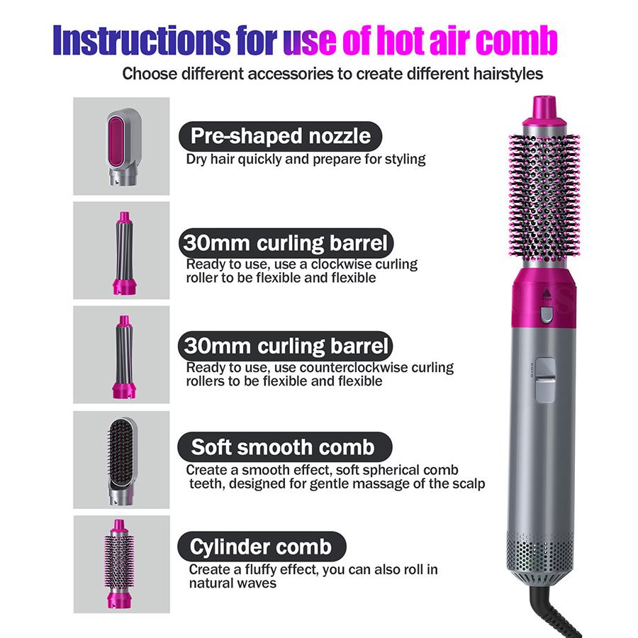 5 In1 Hair Dryer Volumizer Brush Dryer Hot Hair Comb Curling And Wand Straighter