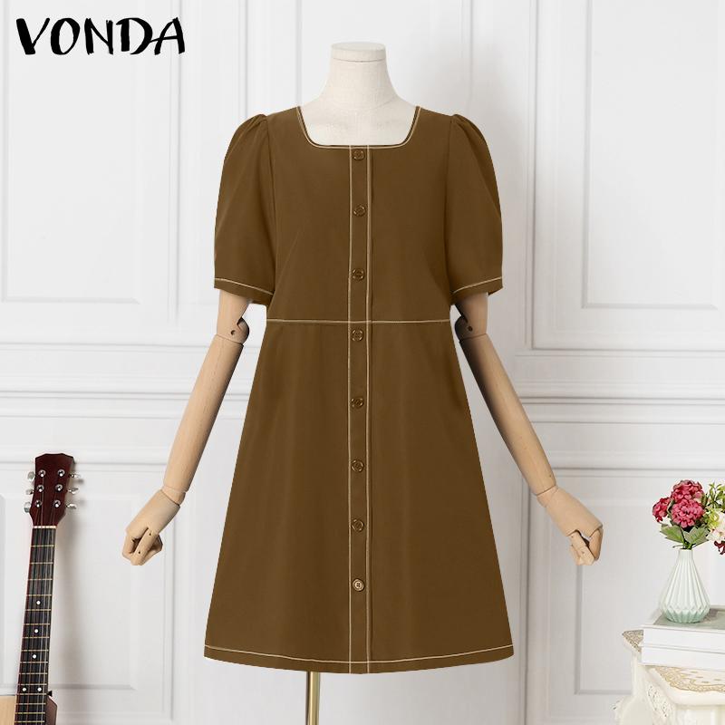 

Женское короткое платье VONDA с ​​пышными рукавами и квадратным воротником, цветное