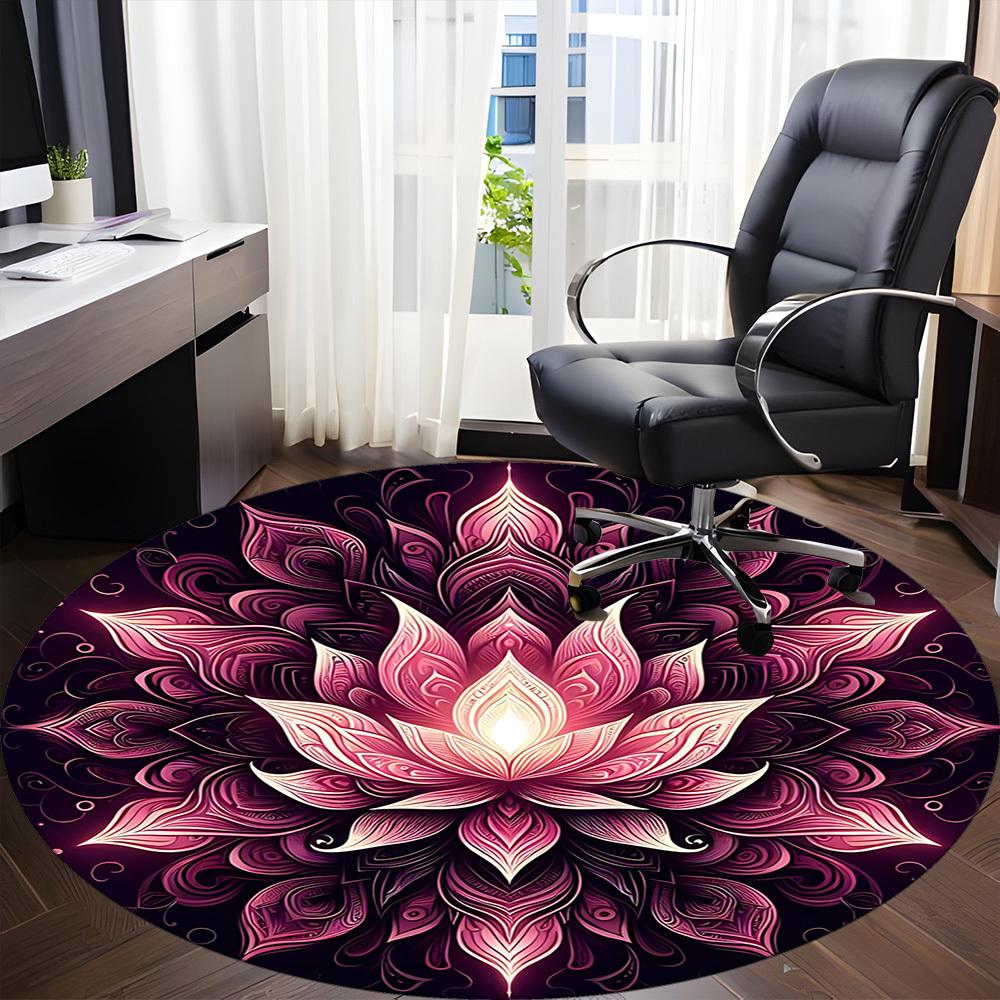 1pc Lotus Mandala Chair Carpet for Office, Round Non Slip Durable Large Size Office Carpet, Suitable for Office