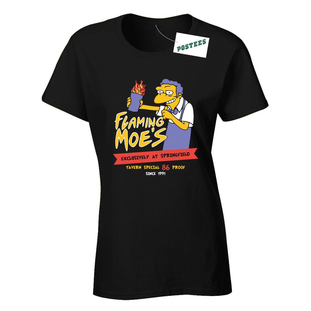 26 Flaming Moe s Tavern Inspired By The Simpsons Ladies Fitted DTG Printed T-Shirt Unisex T-Shirt M