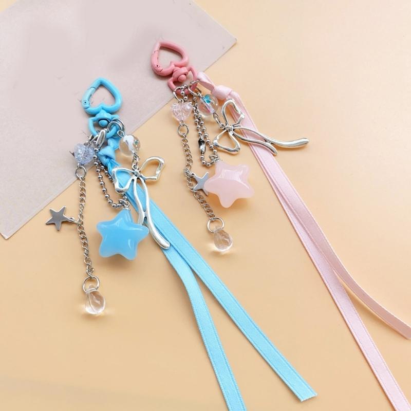 Fashion Star Adorned Key Holder with Girly Bowknot Star Keychain Unique Phone Pendant Suitable for Daily Everyday Use