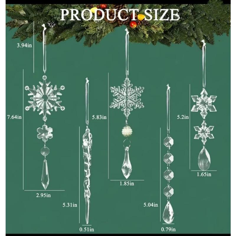 Xmas Tree Transparent Snowflake Hanging Ornaments Acrylic Icicle Pendant 2025 Christmas Decoration for Home New Year Gifts