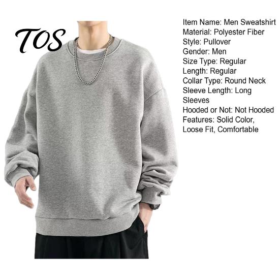 Atmungsaktive Trainingsbekleidung Herren Langarm-Sweatshirt, Locker geschnittener Pullover, Unifarbenes Outdoor-Reisekleidungsstück mit Rundhalsausschnitt für