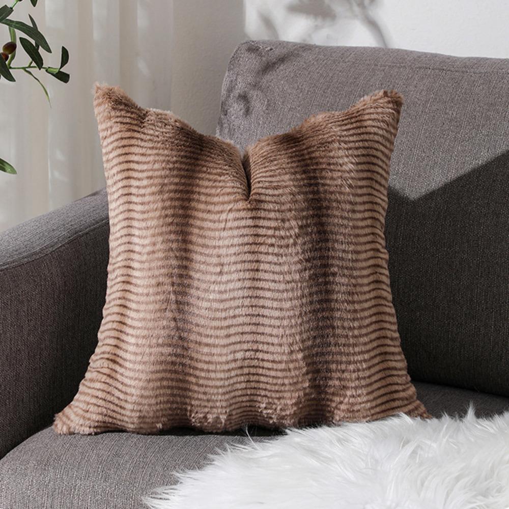 2pcs Luxury Texture Plush Single-Sided Cushion Cover Rabbit Fur Soft Striped Pattern Decorative Throw Pillow Case For Sofa Decor