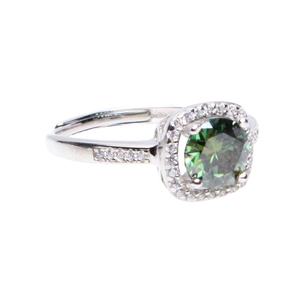 Bien Vetu Green Moissanite Ring 1 Carat Square Pavé 127