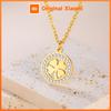 Skyrim Four Leaf Clover Zircon Round Pendant Necklace Stainless Steel Gold Color Choker for Women Jewelry Mother's Day Gift