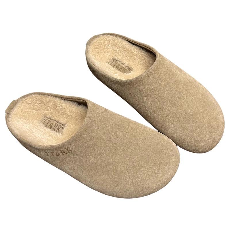 Lamb wool lazy bag head half slippers women wear slippers versatile thick-soled lazy hairy shoes women