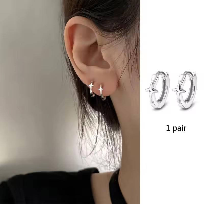 VENTFILLE 925 Sterling Copper CZ Star Moon Asymmetric Hoop Earrings for Women Girls Gold Copper Color Party Zircon Gifts