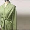 Women's Lace Up Mini Dress Spring Long Sleeve V-neck Cotton Linen Sashes Dresses Casual Loose Kimono Cardigan Dress