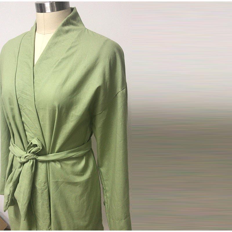 Women's Lace Up Mini Dress Spring Long Sleeve V-neck Cotton Linen Sashes Dresses Casual Loose Kimono Cardigan Dress