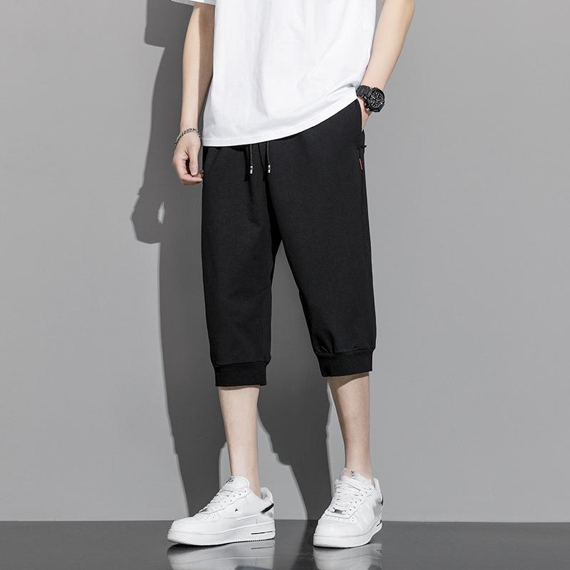 Summer Zip Pockets Sweat Shorts Men Sportswear 3/4 Pants Breathable Cotton Straight Breeches Short Pants Big Size 8XL