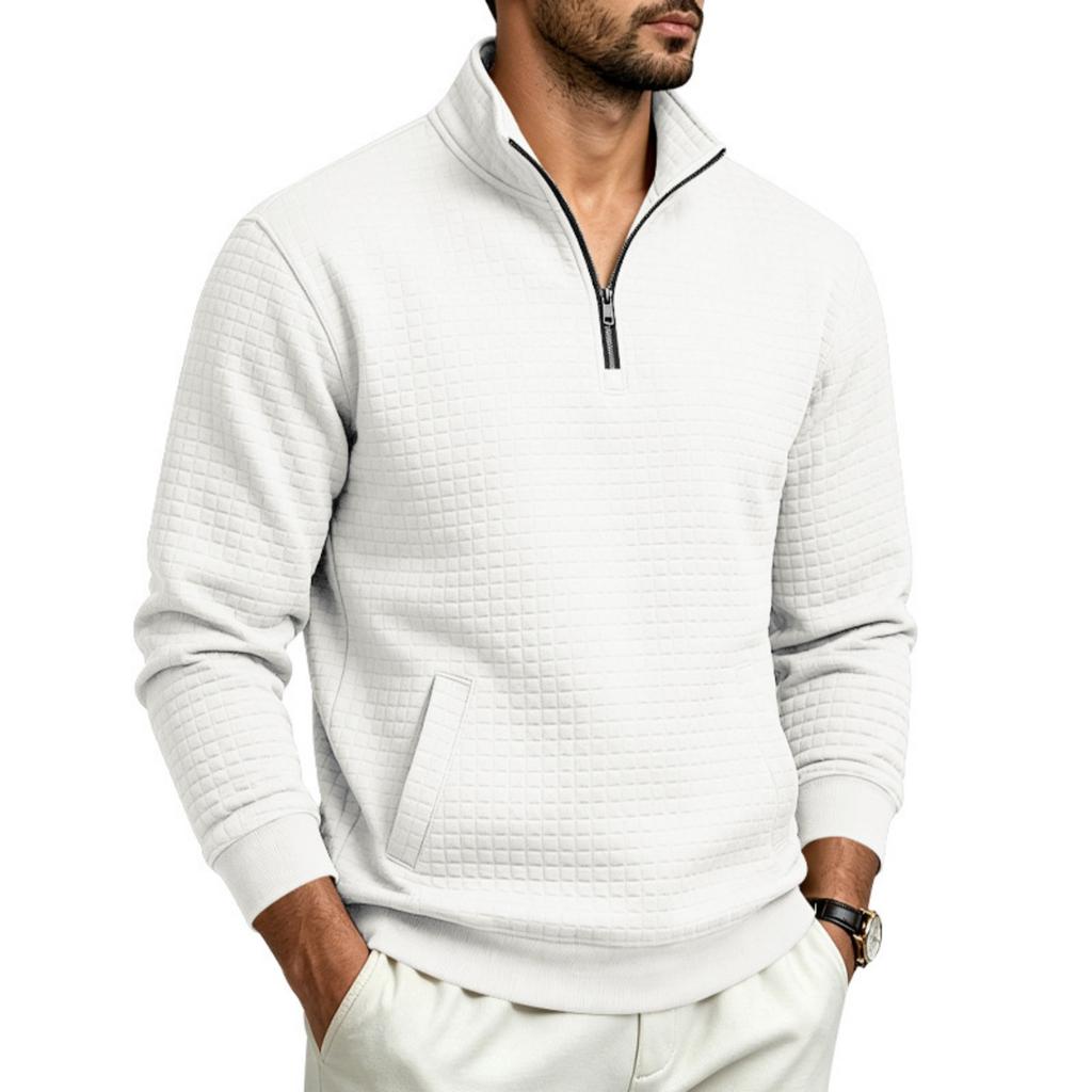 Men's Zip-Up Stand Collar Sweatshirt with Pattern, Loose Fit, Long Sleeve, Casual