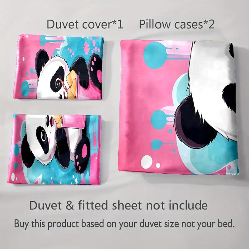 Panda holding drink. Bedding Duvet cover sets Duvet covers Pillowcases gifts (1 * Duvet Cover 2 * Pillowcases, without duvet insert)