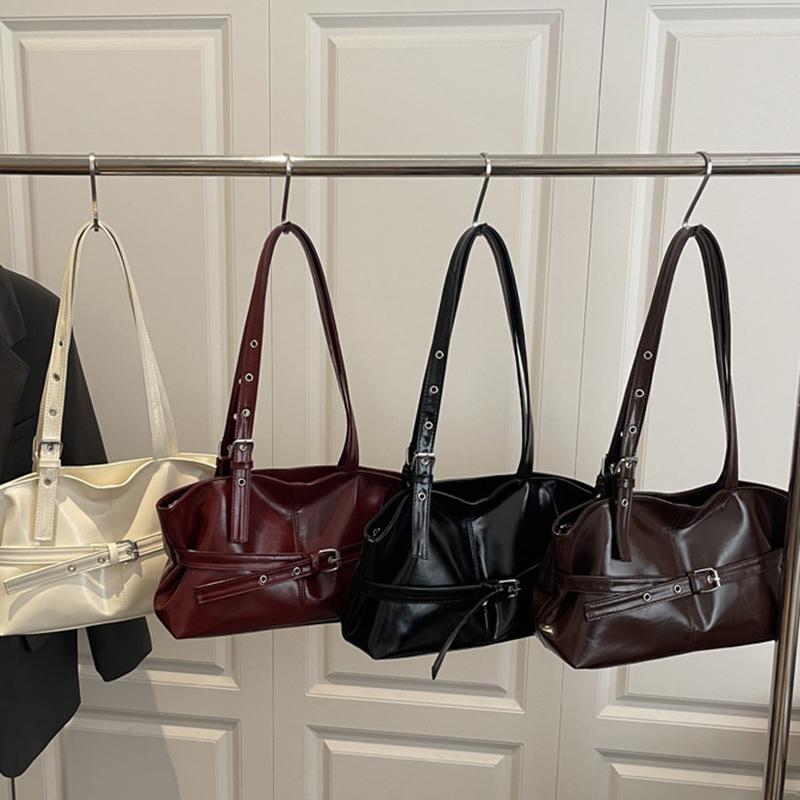 Yogodlns Belt Design Women's PU Leather Shoulder Bags Motorcycle Style Hot Girls Underarm Bag Large Capacity Female Casual Tote Handbags