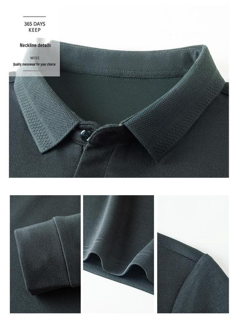 Scarecrow Herren Langarm-Poloshirt, Unifarben, Baumwolle, Lässige lockere Passform für Frühling und Herbst 2025