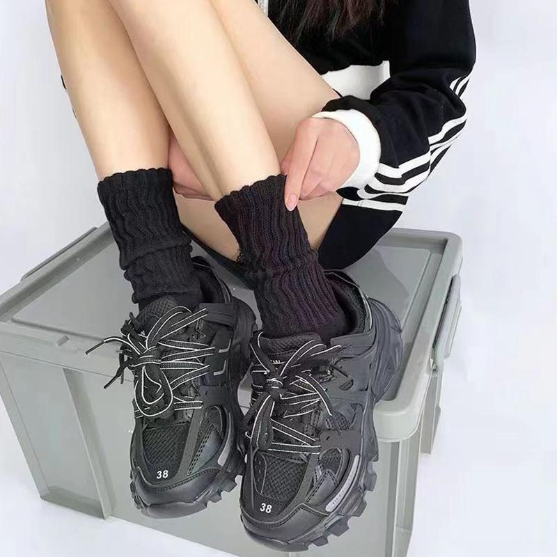 1Pair Solid Color Knitted Long Socks For Women Sweet  Loose Crochet Middle Tube Lolita Sox Boot Cuffs Ruffles Stockings