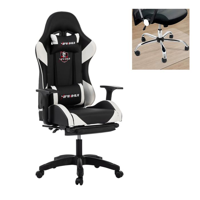 FOXSPORT-Fauteuil Gamer-Chaise Gaming-Siège de Bureau réglable-Réglable en hauteur-Avec tapis de sol-charge 200KG-Noir