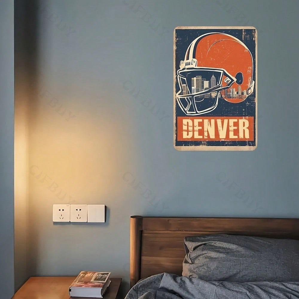 Denver Football Aluminum Sign Vintage Distressed Aluminium Plaque Waterproof Wall Decor Home Bar Garage