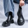 Men's genuine leather boots Classic casual style Work and Office Business Outdoor fashion autumn winter shoes Black Thick Bottom