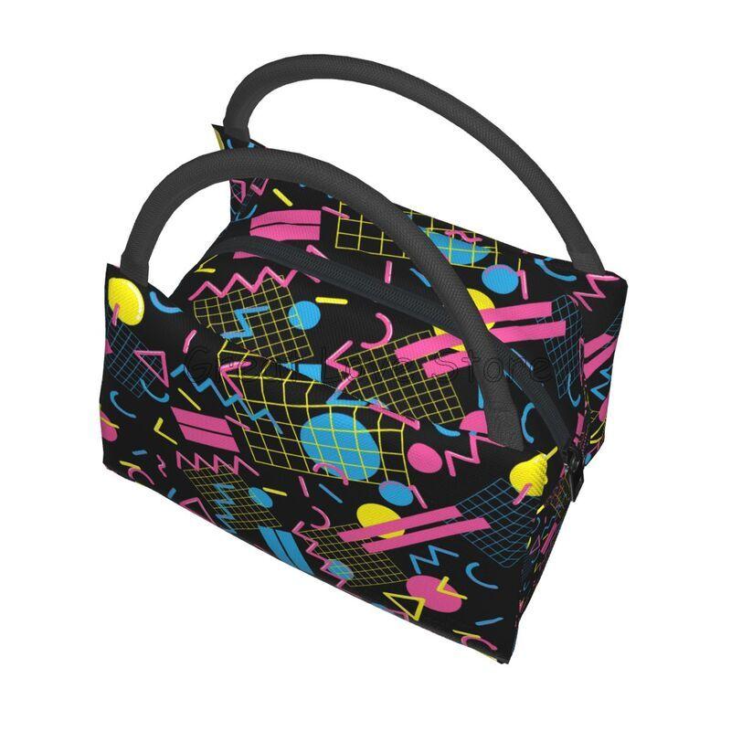 Retro 80s 90s Print Thermal Lunch Bag for Women Reusable Portable Waterproof Insulated Bento Lunch Box for Travel Picnic Work