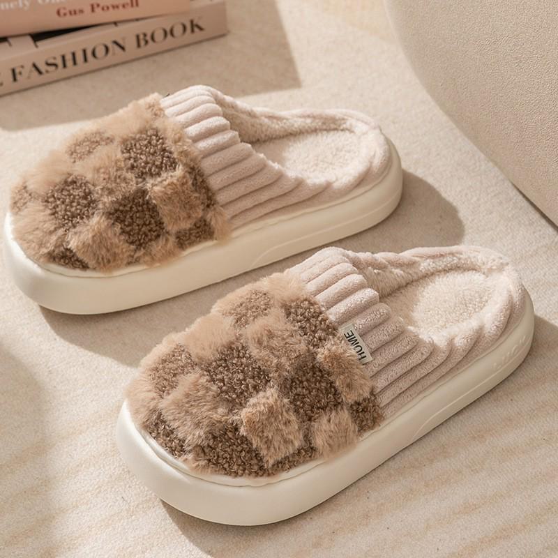 Women's Winter 2024 Warm Velvet Indoor/Outdoor Non-Slip Cotton Slippers, Thick-Soled Fur Shoes for Couples