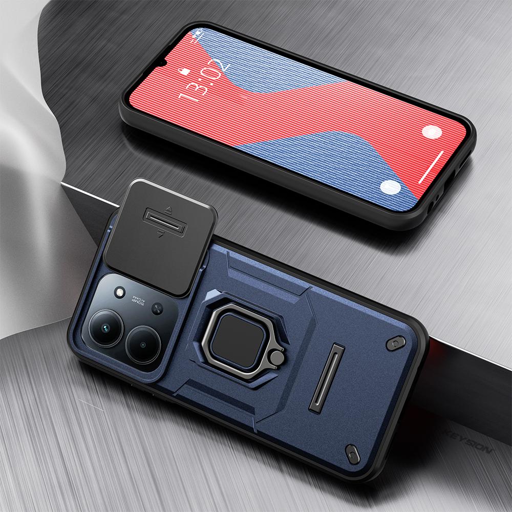 KEYSION Shockproof Armor Case for Redmi 15C 171mm 173mm Slide Camera Lens Protection Metal Ring Stand Phone Back Cover for POCO C85