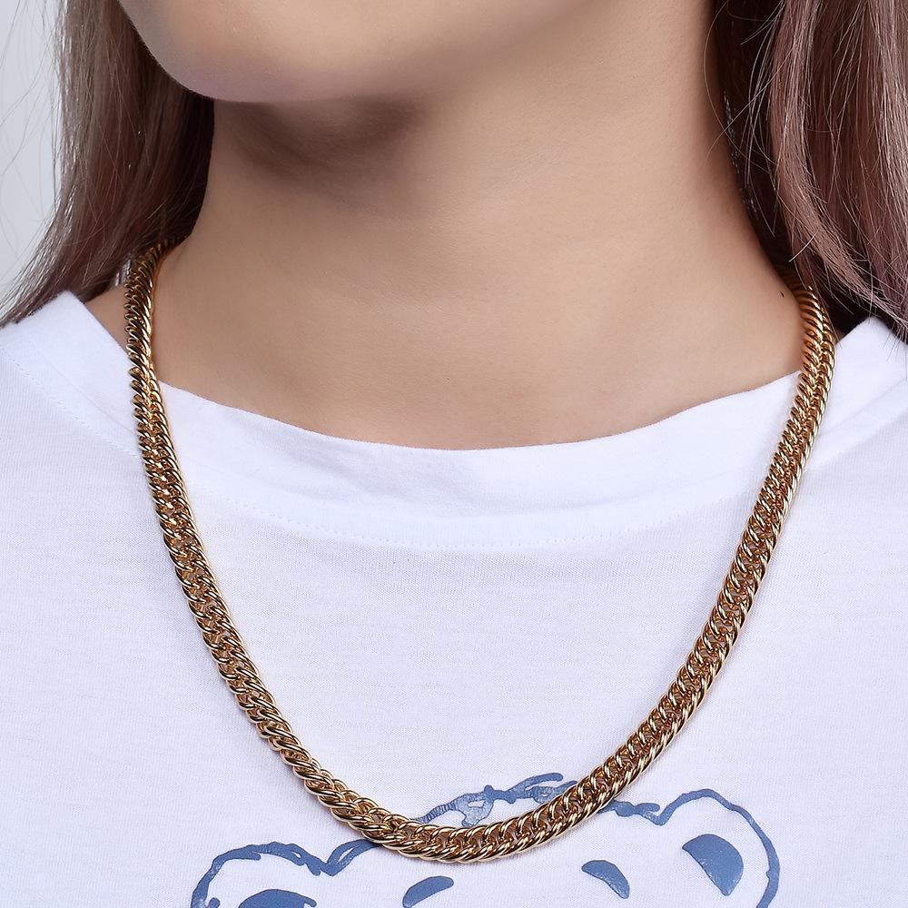 Unisex 14K Gold-Plated Cuban Link Necklace - 7MM Titanium Steel with OT Buckle