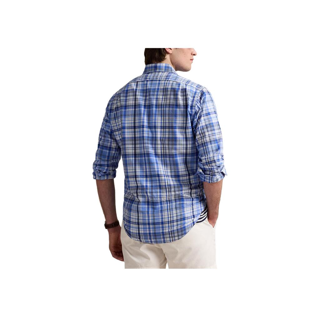 Polo Ralph Lauren Logo Embroidered Check Oxford Long Sleeve Shirt Men shirts Blue 710966428-002