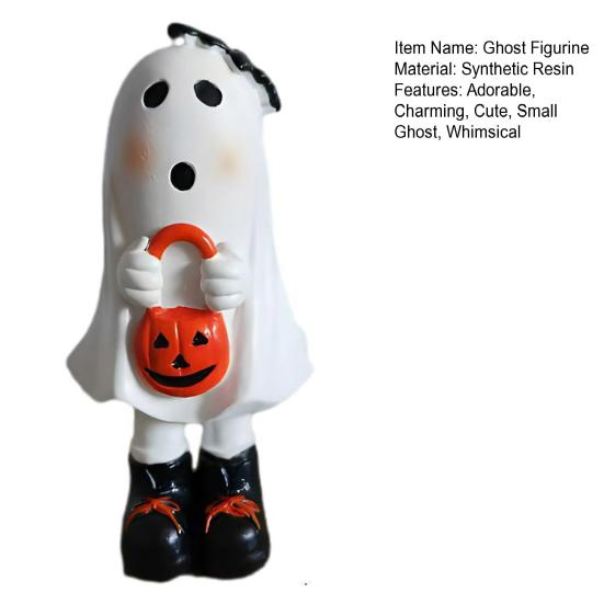 Halloweenská figurka ducha Roztomilá malá bílá soška ducha Stolní ozdoby ducha Pryskyřičné řemesla pro vnitřní venkovní verandu Domácí stolní dekorace