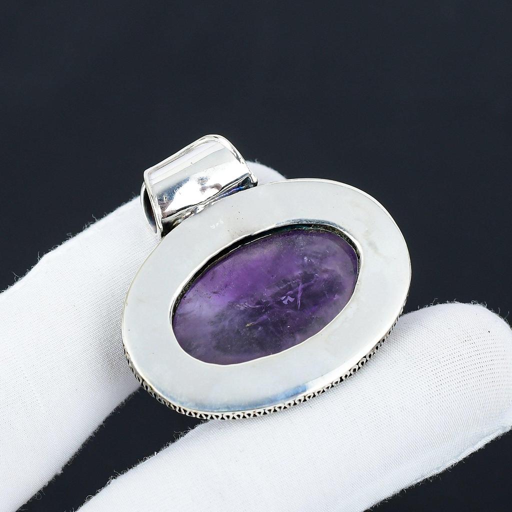 Natural Amethyst Gemstone Silver Pendant In 925 Sterling Silver- Handmade Design, Everyday Wear Jewelry, Antique Pendant Birthday Gifts