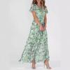 New beach pendulum long dress chiffon floral short-sleeved ruffle V-neck fashionable waist dress