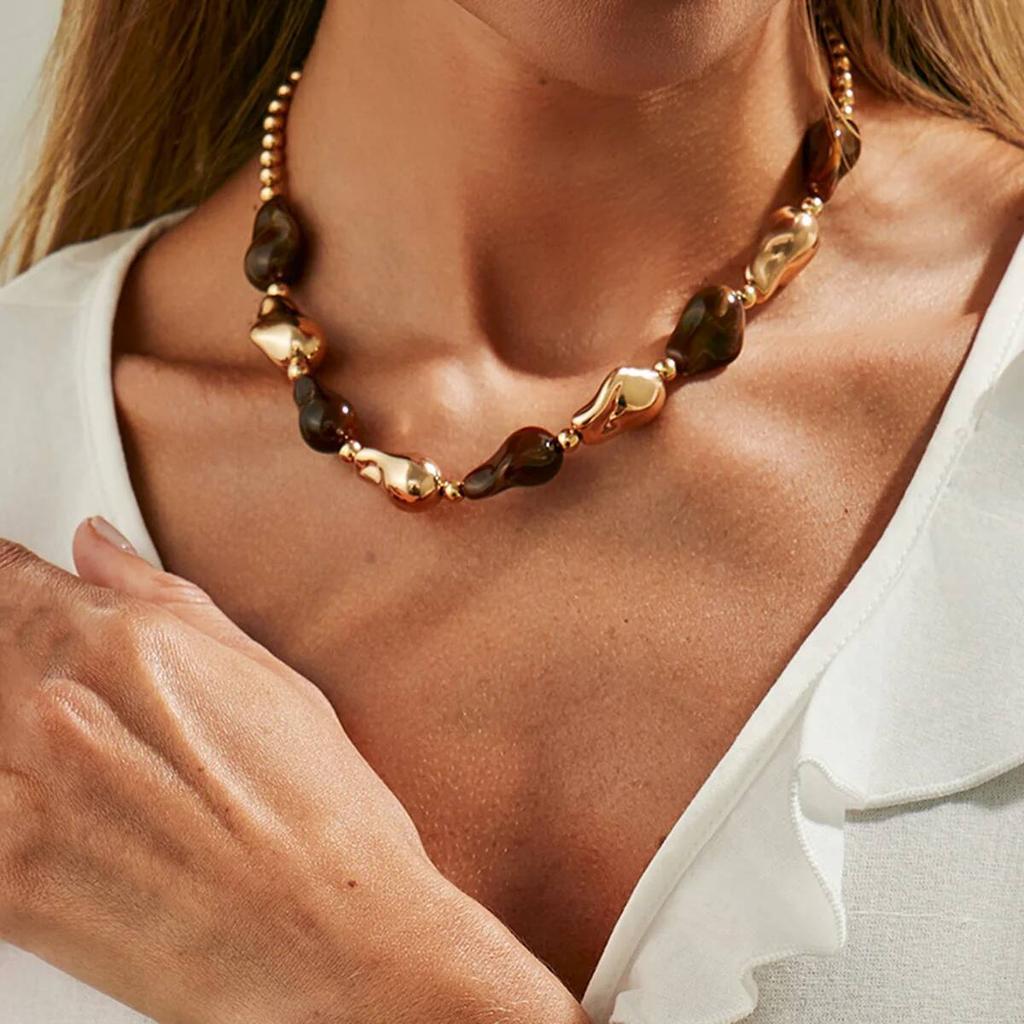 Salircon 7 Colors Boho Resin Acrylic Bead Choker Necklace Bracelet Set Women Vintage Elegant Banquet Party Bangles Jewelry Gifts