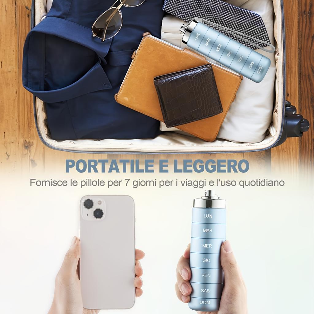 [Printed In Italy]Metal Travel Pill Organizer, Portable 7 Day Vitamin Organizer Stackable, Waterproof 1 Times A Day Pill Box