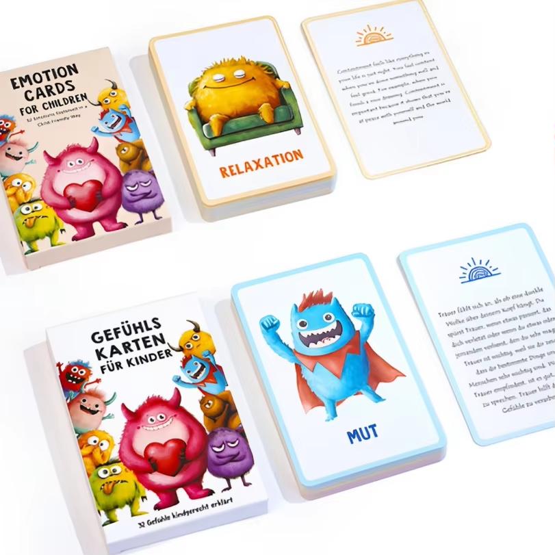 32Pcs German Emotion Monster Realistic Picture Cards Kids Feelings Flash Cards For Toddler Learning Family Game For Girls Boys