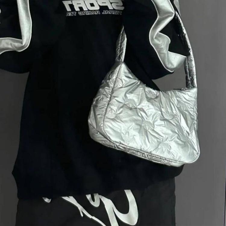 New Adidas Originals Polyurethane Bonded Recycled Polyester Handbag Shoulder Bag Women's Silver II3393