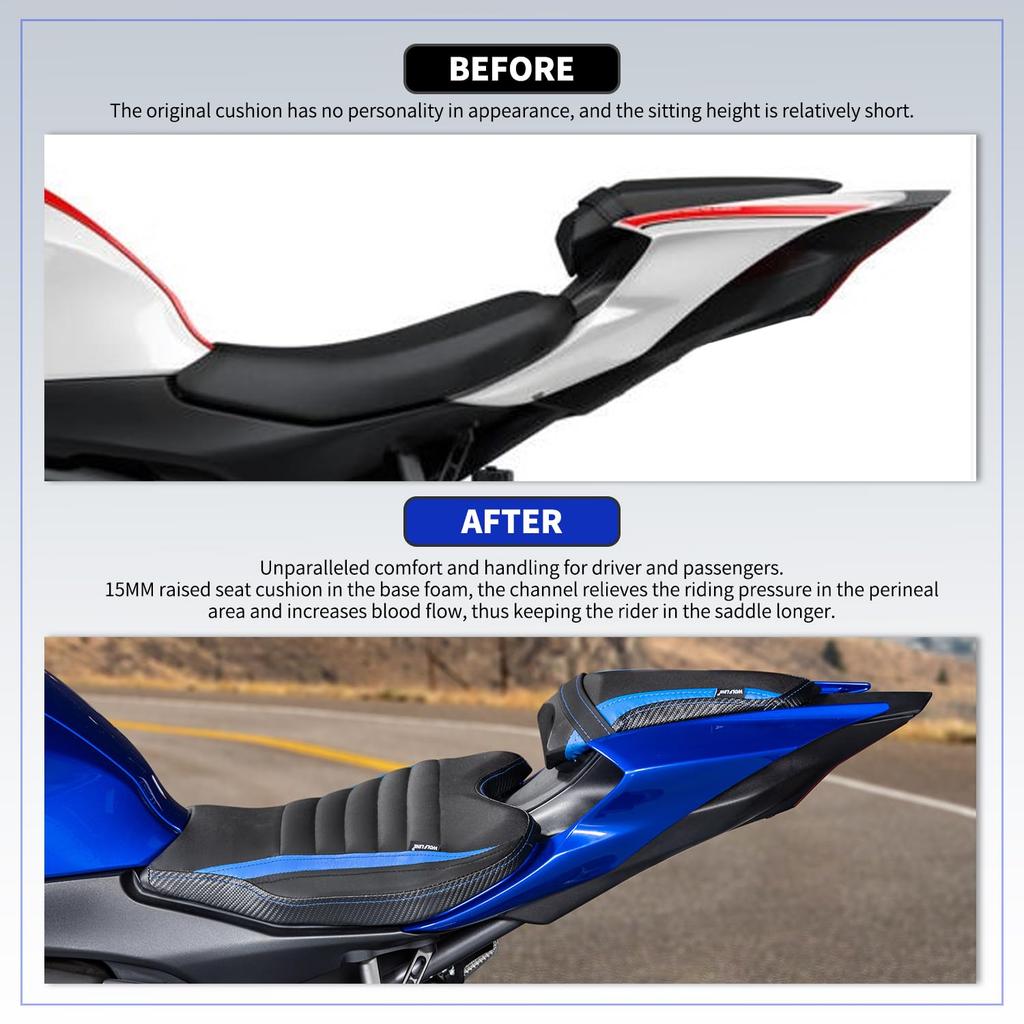 Motorcycle Front Driver Rider Solo Seat Anti-Slip Rear Passenger Seat Cover Cowl Cushion Pad