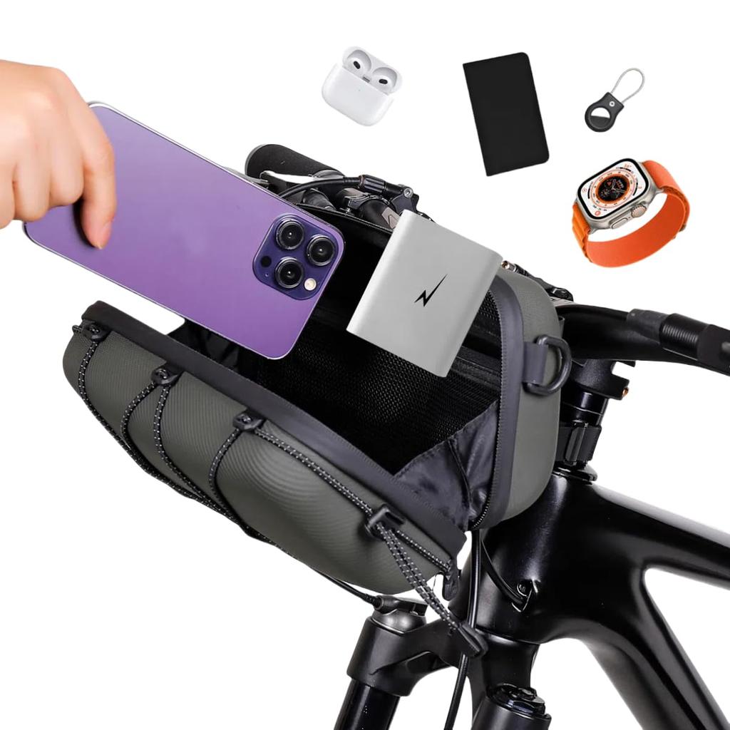 WILD MAN Hard Case Bicycle Handlebar Bag Elastic Drawstring Cycling Handlebar Bag for Bikes - Pack/Front Road/Mountain (GD8, Black) [Used]