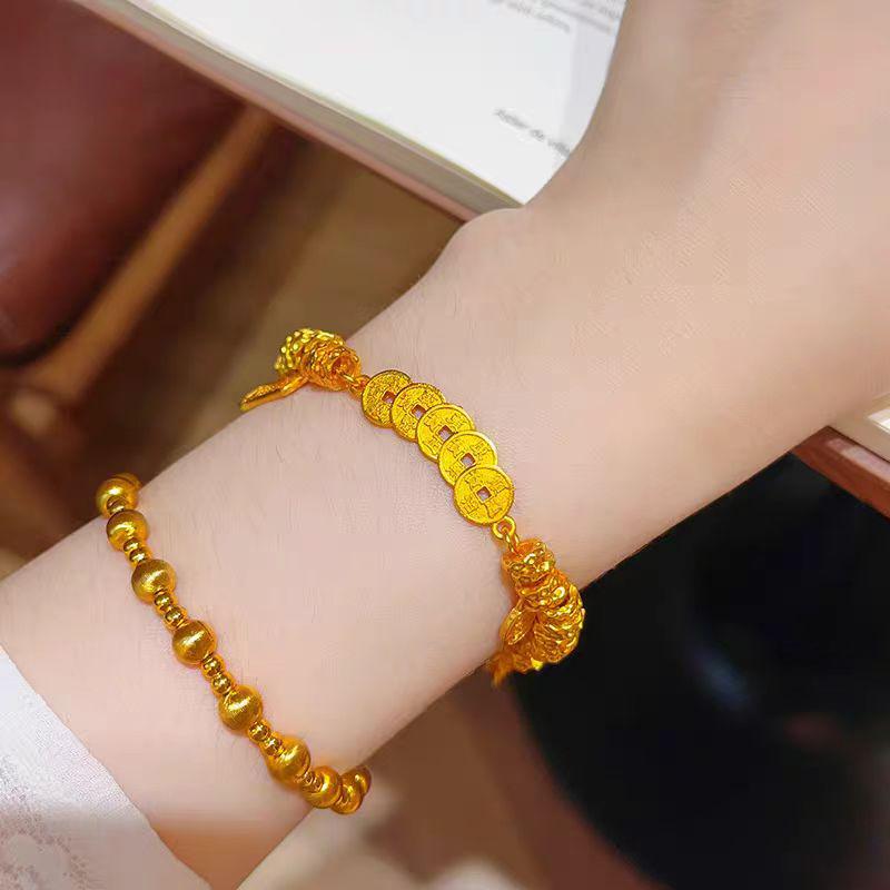 Stylish Gold Five Emperors Coin Abacus Bracelet - Elegant and Versatile Hand Jewelry Gift