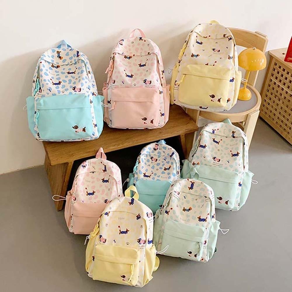 Lässige Schultasche für Studenten Kontrastfarbe Große Kapazität Rucksack Nylon Dackel Rucksack Sport