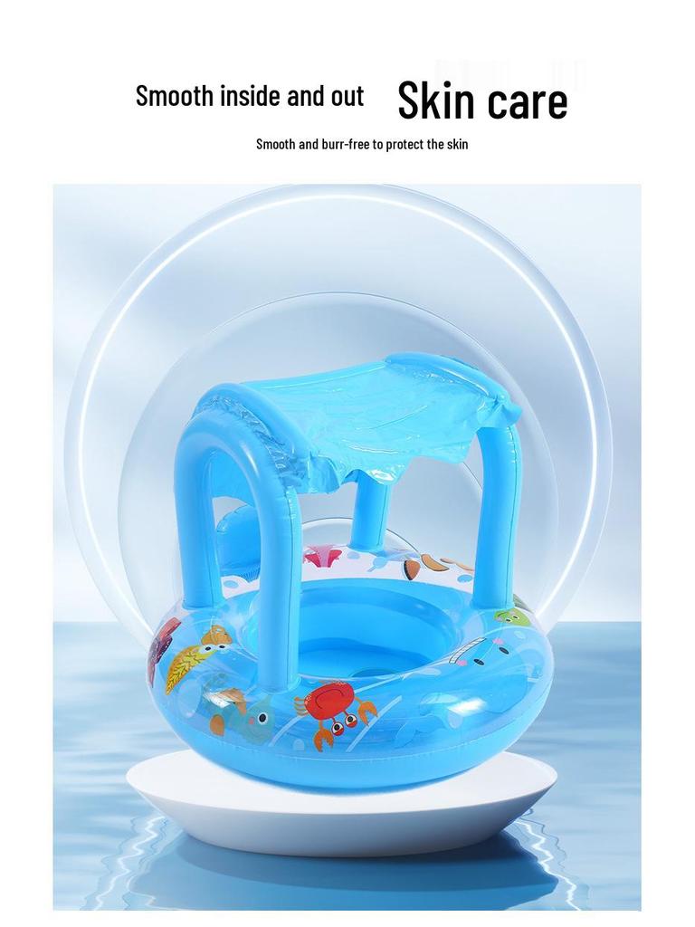 Inflatable Infant Swimming Seat with Canopy - Cartoon Design and Sunshade