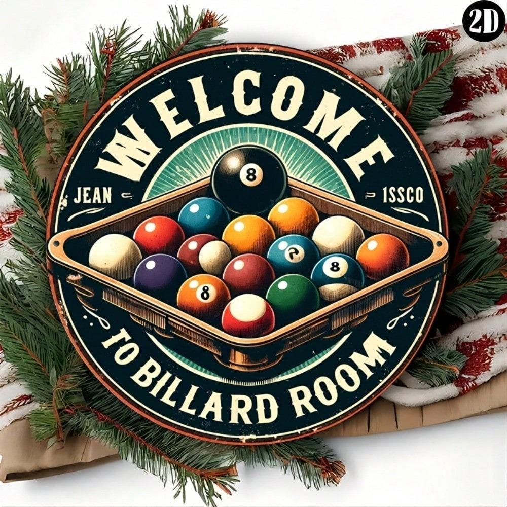 Segno di Latta Metallico Vintage Rotondo Palla da Biliardo Pool Decorazione Murale Per Bar Sala Giochi