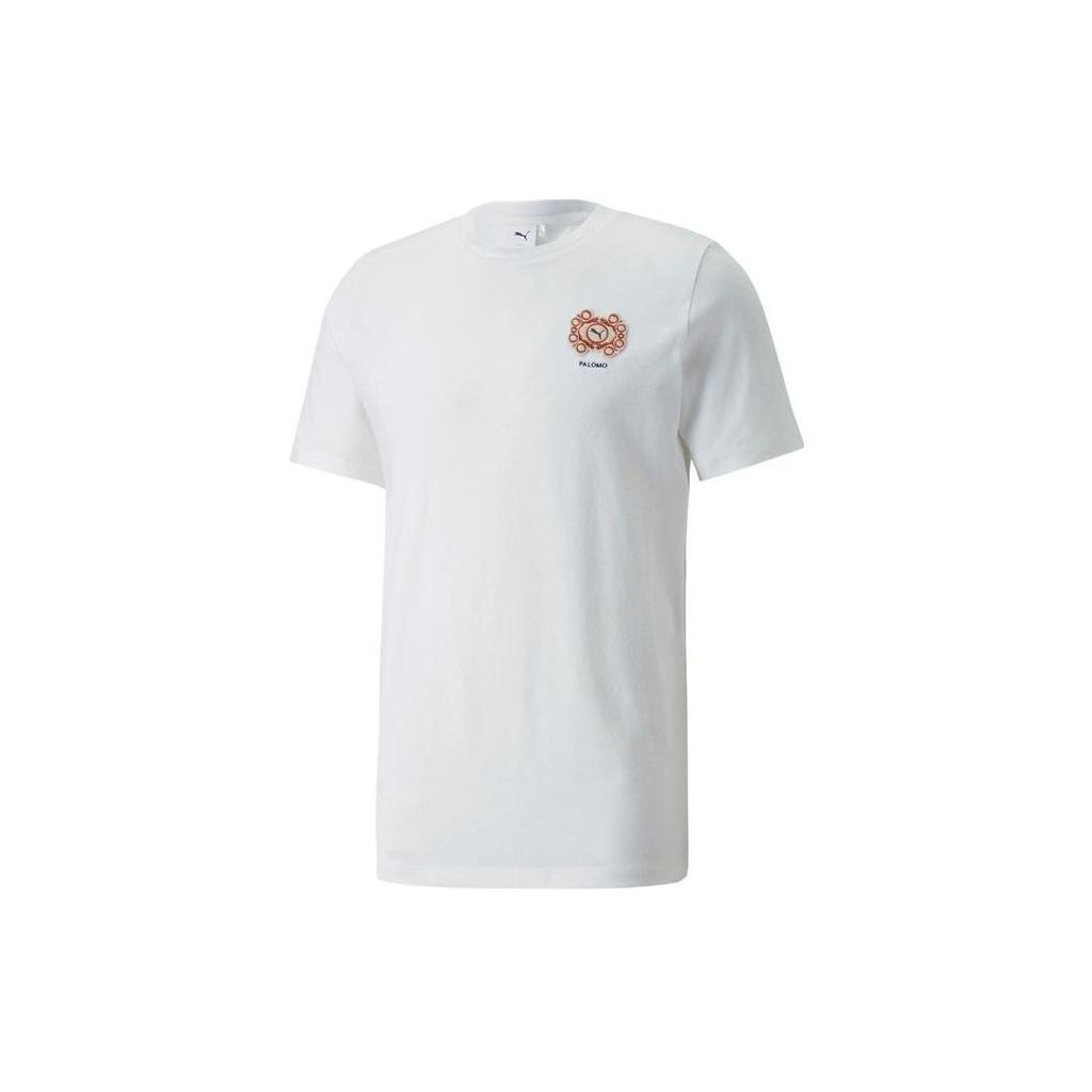 Puma X Palomo Collaboration Series Ss22 Solid Front Logo Short Sleeve T-Shirt Unisex Tops White 535966-02